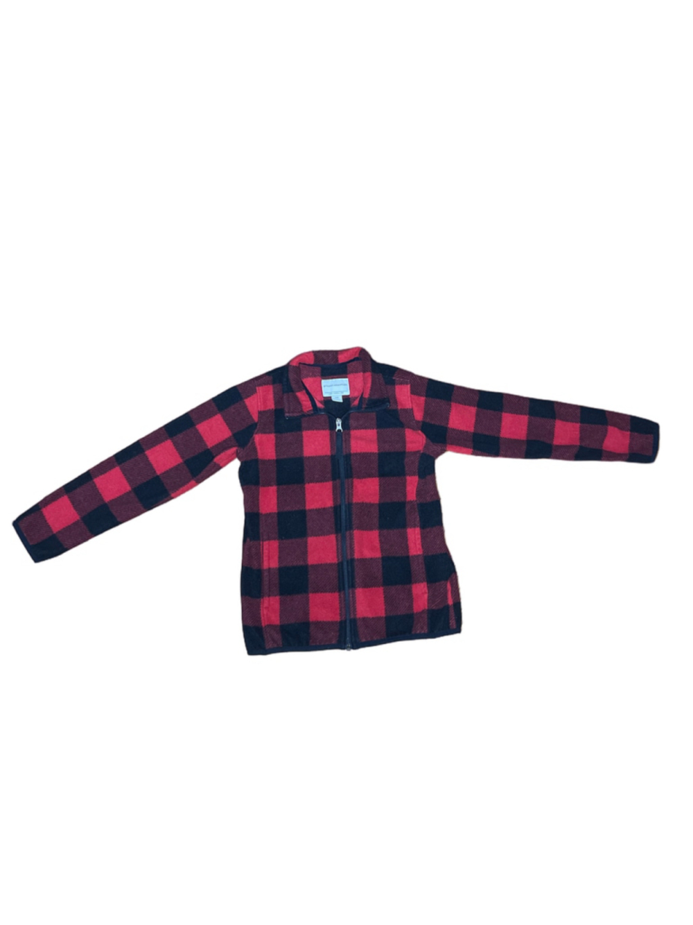 Girls Amazon Essentials Fleece Zip-Up Jacket Med Size 8 Red Black Plaid